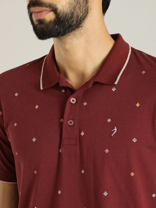 Indian Terrain Men's Half Sleeve Regular Fit Maroon Polo T-Shirt